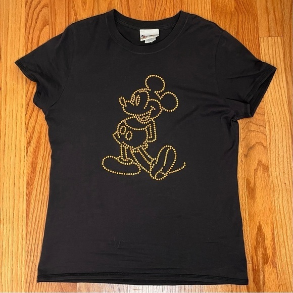DISNEY 50th Anniversary Mickey Mouse Amber Rhinestone Embellished Cotton T-Shirt - Picture 11 of 13